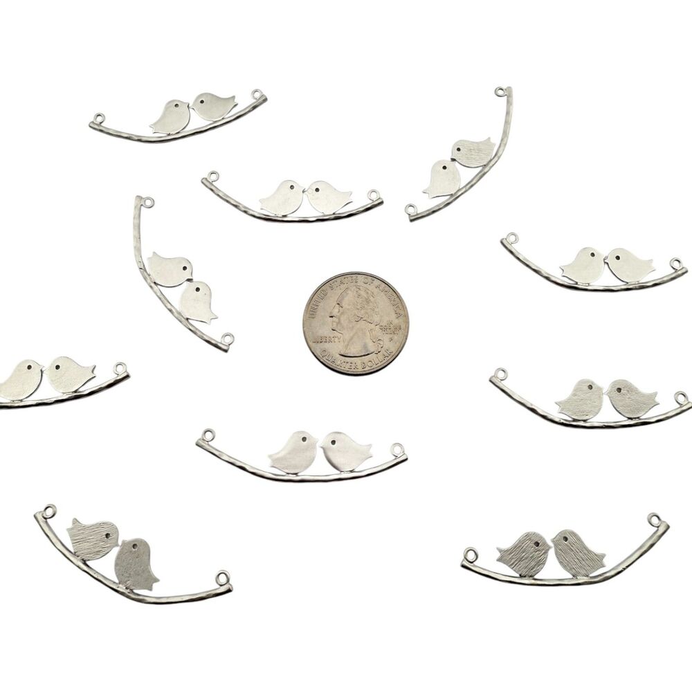 20 Love Birds Charm - Rhodium Plated